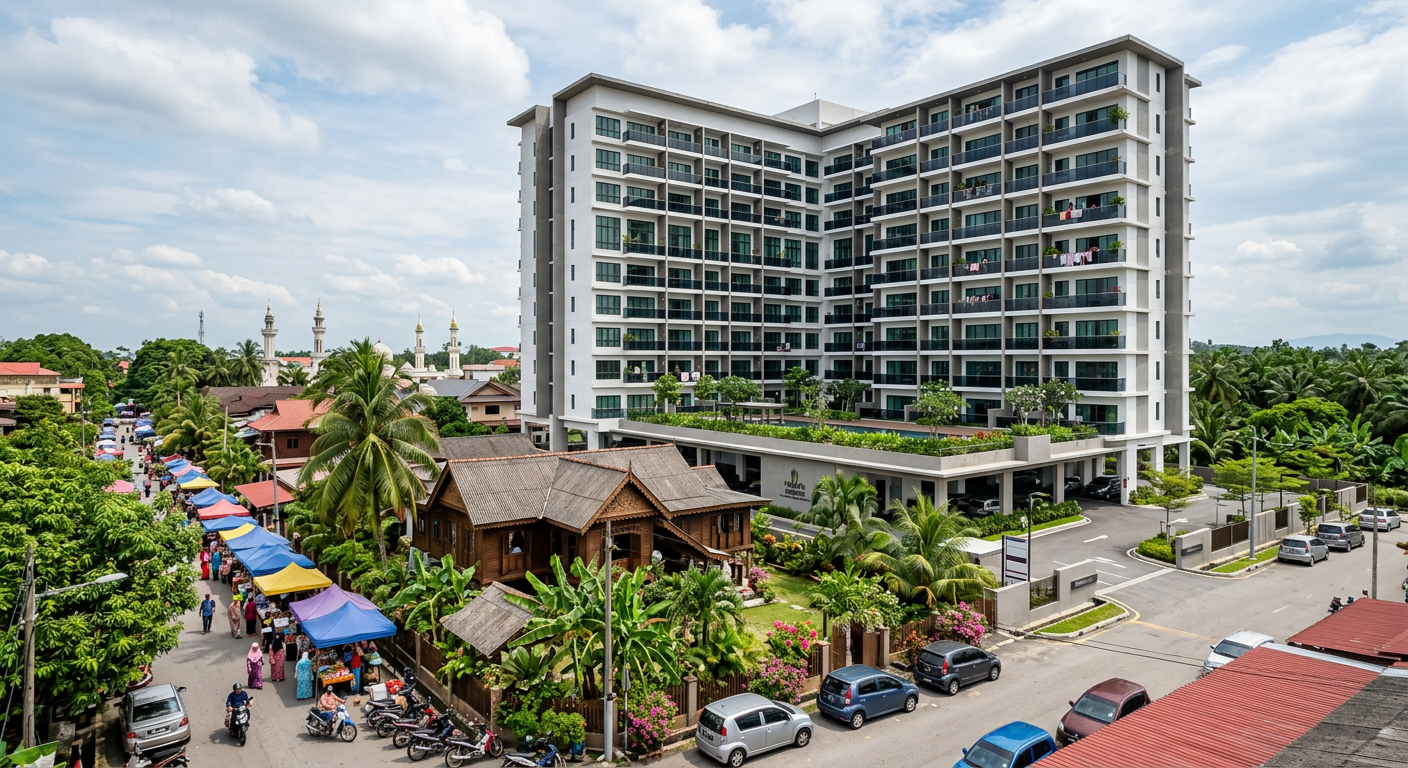 Modern apartment complex in Kota Bharu Kelantan with balconies suited for invisible grill installation